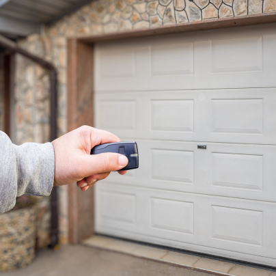Worcester security key fob pointing to a garage door